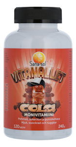 Sana-sol Vitanallet Cola pehmeä, sokeriton ja pureskeltava monivitamiini 120kpl 240g