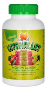 Sana-Sol Vitanallet Omena & Päärynä pehmeä, sokeriton ja pureskeltava monivitamiinivalmiste 120kpl