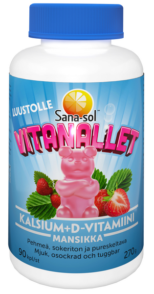 Sana-sol Vitanallet kalsium + D-vitamiini mansikka 90kpl 270g