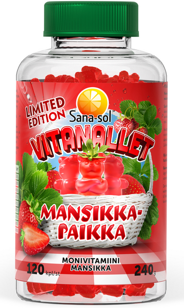 Sana-sol Vitanallet Mansikkapaikka monivitamiini Limited Edition 120pcs 240g DISPLAY
