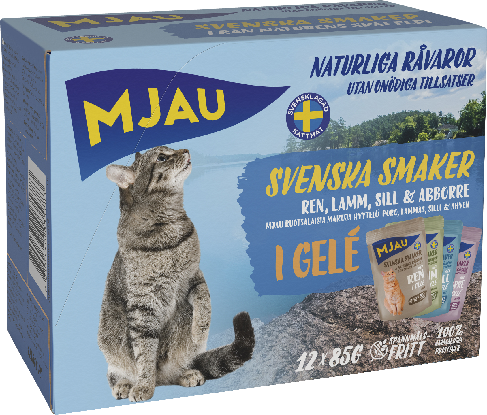 Mjau Lajitelma Svenska Smaker Kala&Liha hyytelössä 12x85g kissanruoka