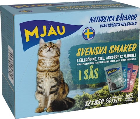 Mjau Lajitelma Svenska Smaker Kala kastikkeessa 12x85g kissanruoka