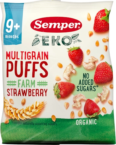 Semper EKO Multigrain Puffs Strawberry luomunaksu lapsille alkaen 9+ kk 18g