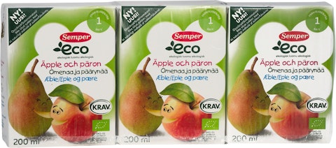 Semper ECO Omenaa ja päärynää hedelmämehu 3 x 200ml alkaen 1v luomu