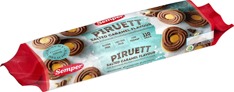 Semper Piruett Salted caramel täytekeksi 110g gluteeniton