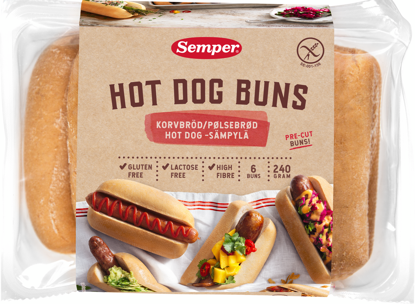 Semper Hot Dog Sämpylät 240g gluteeniton