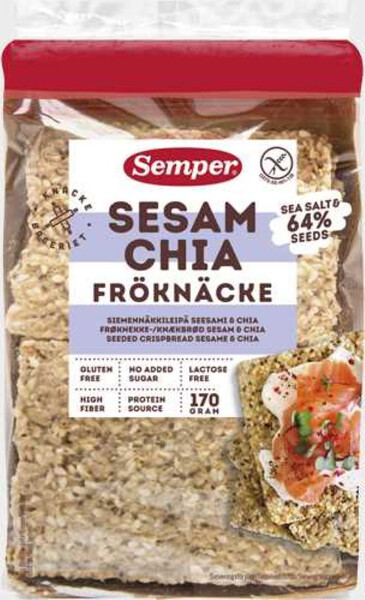 Semper Gluteeniton Siemennäkkileipä seesami, kaura ja chiansiemen 170 g