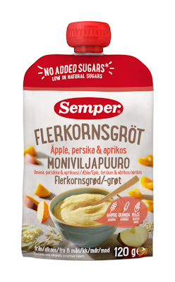 Semper Moniviljapuuro Omena, persikka & aprikoosi 120g alkaen 8 kk käyttövalmis lastenpuuro