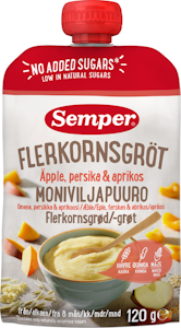 Semper Moniviljapuuro Omena, persikka & aprikoosi 120g alkaen 8 kk käyttövalmis lastenpuuro