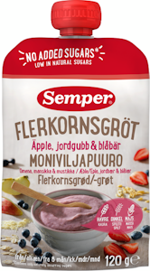 Semper Moniviljapuuro Omena, mansikka & mustikka 120g alkaen 8 kk käyttövalmis lastenpuuro