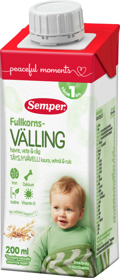 Semper täysjyvävelli kaura, vehnä & ruis 200ml 1v käyttövalmis velli