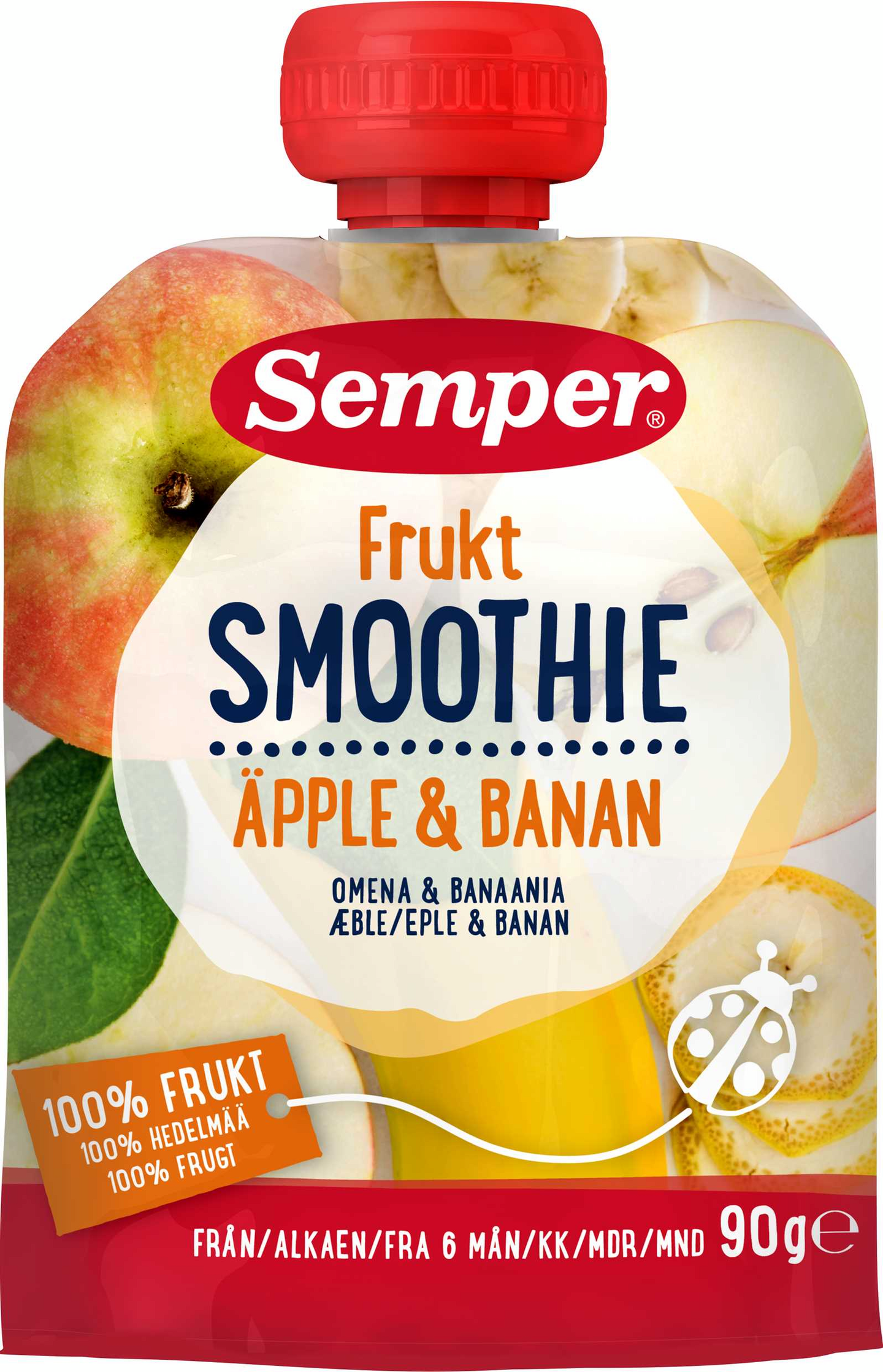 Semper Frukt Smoothie Omenaa ja baania 90g alkaen 6 kk lasten hedelmäsose