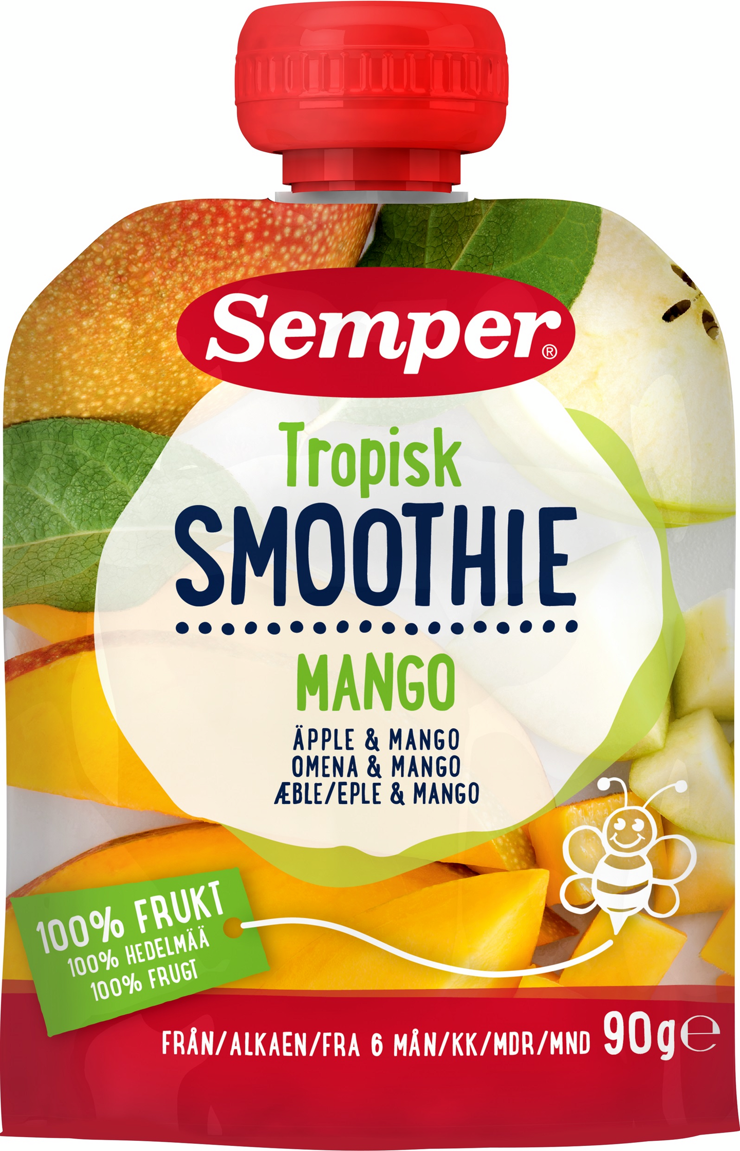 Semper Smoothie Tropisk Omenaa ja mangoa 90g alkaen 6 kk lasten hedelmäsose  — HoReCa-tukku Kespro