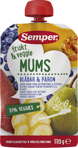 Semper Frukt & Veggie Mums mustikka & päärynä 110g alkaen 6kk