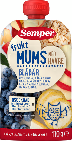 Semper Fruktmums 110g mustikka, omena, banaani & kaura