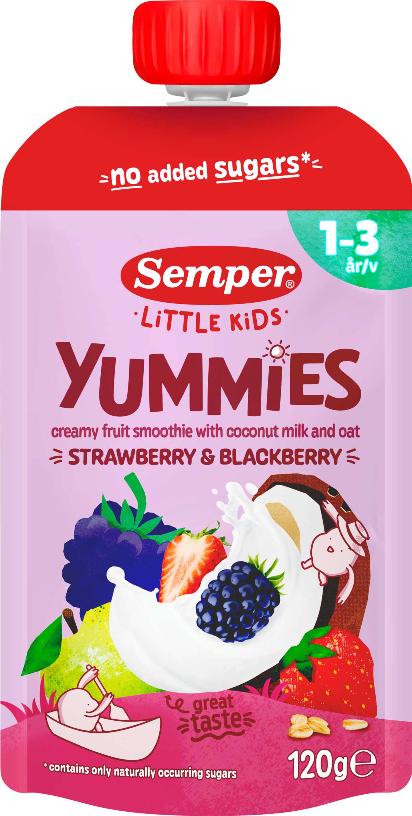 Semper Yummies smoothie mansikka & karhunvatukka 120g 1-3-v