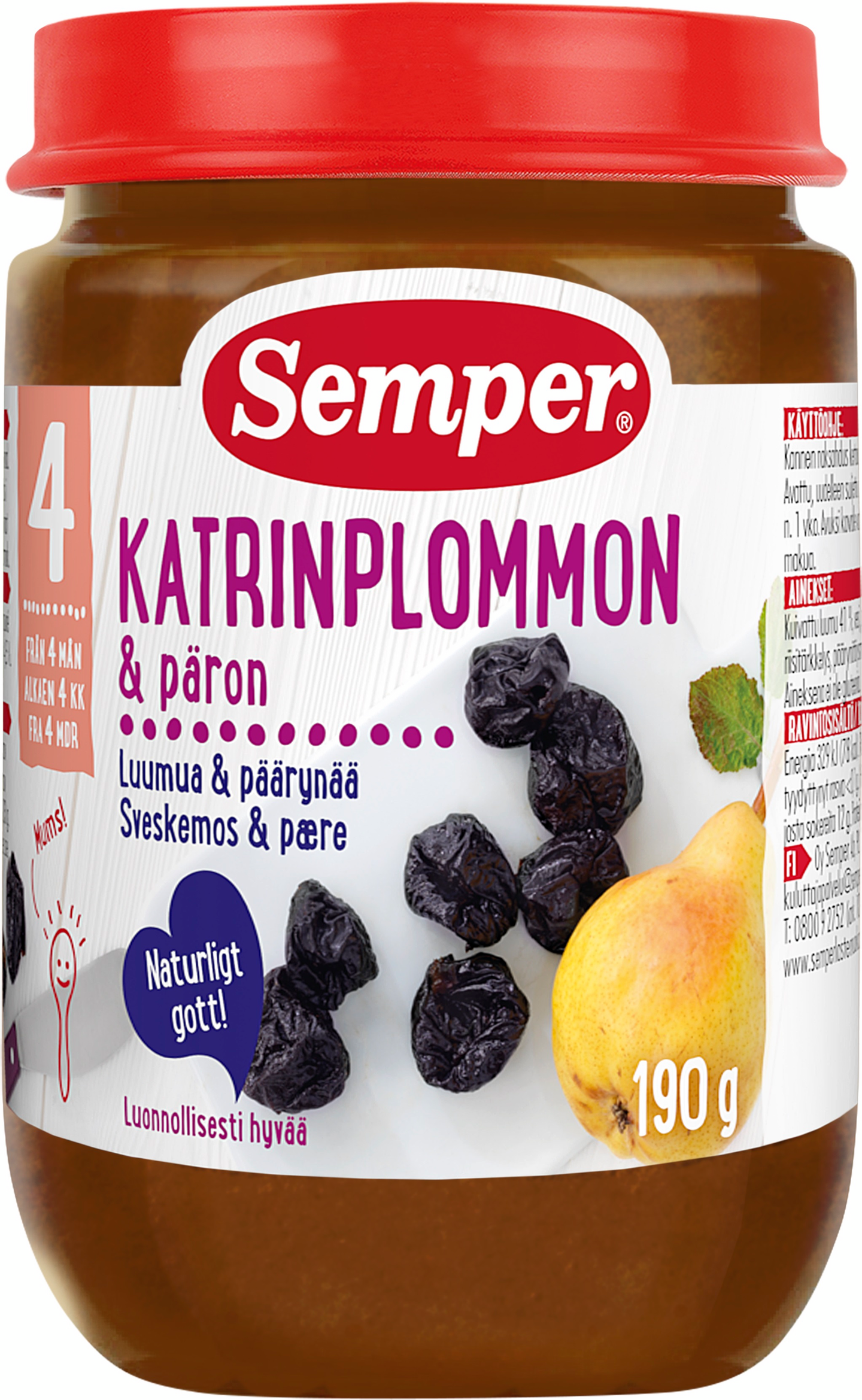 Semper Luumua, päärynää & omenaa 190g 4kk