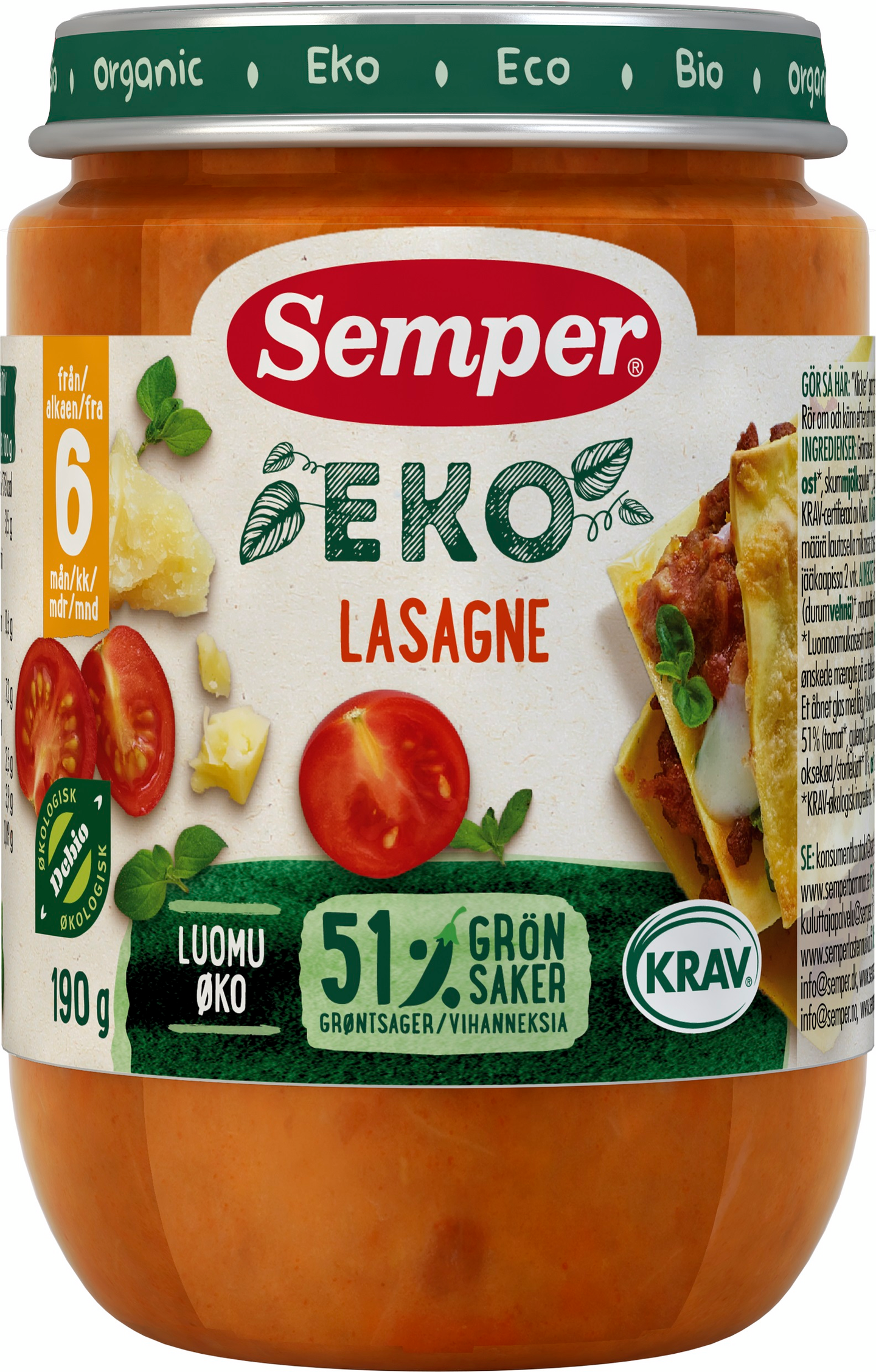 Semper EKO Lasagne 190g alk 6 kk Luomu — HoReCa-tukku Kespro