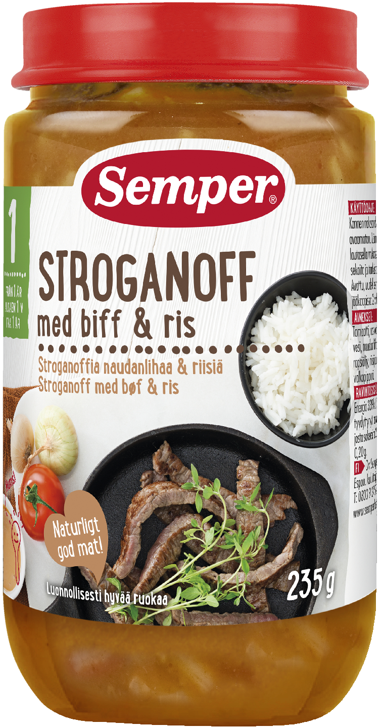 Semper Stroganoffia nauhanlihaa & riisiä 235g 1v