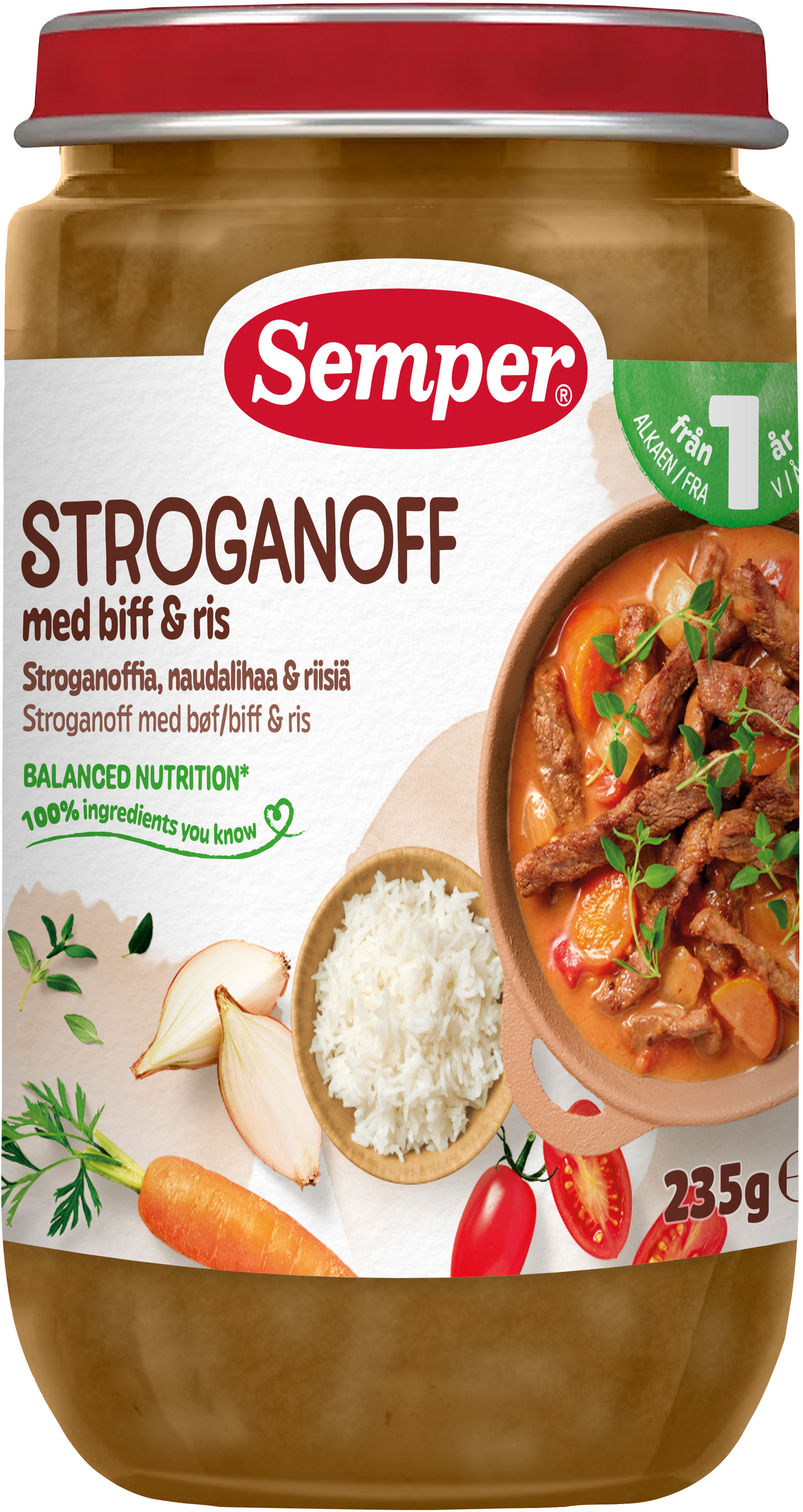 Semper Stroganoffia nauhanlihaa & riisiä 235g 1v