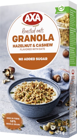 Axa Granola 475g hasselpähkinä & cashew