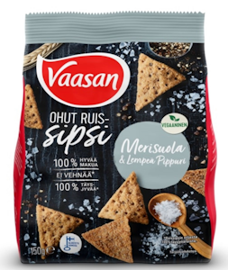 Vaasan Ohut Ruissipsi Merisuola & Lempeä pippuri 150g