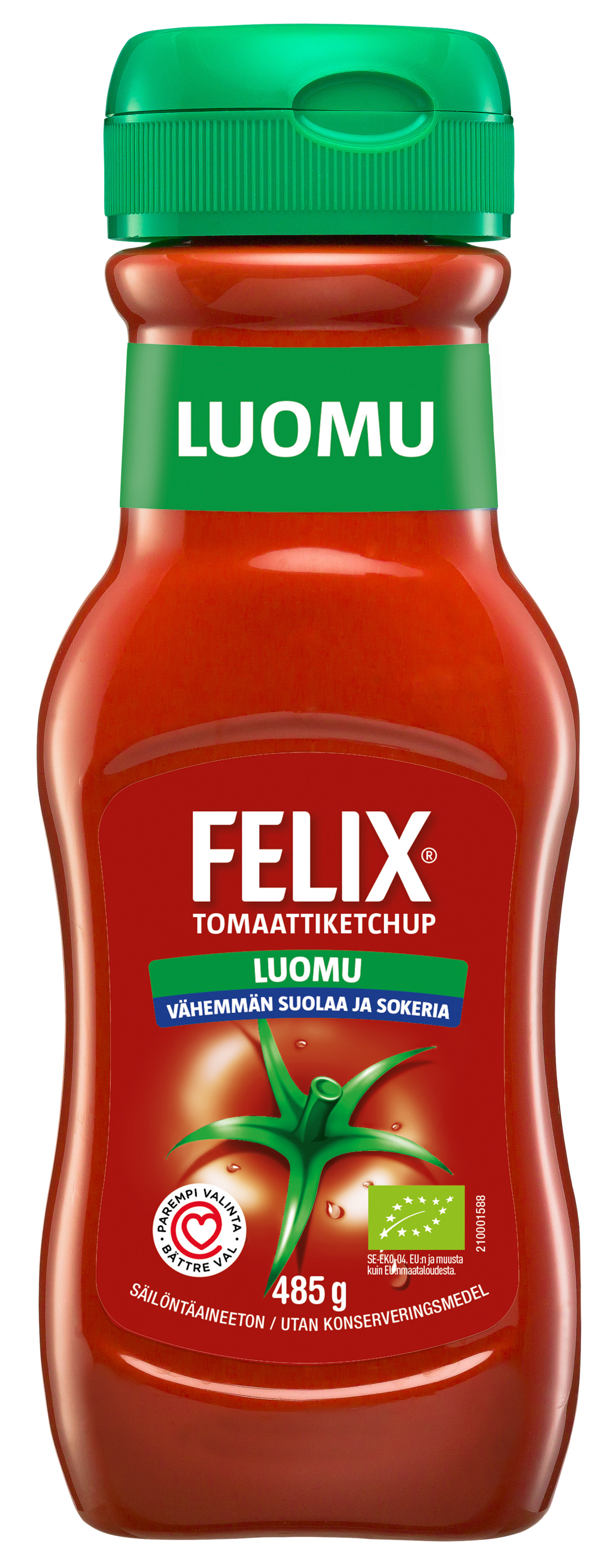 Felix ketchup 485g vähemmän suolaa ja sokeria luomu
