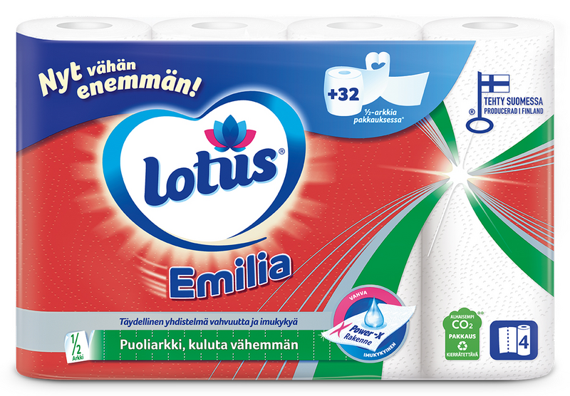 Lotus Emilia talouspaperi 1/2arkki 4rl valkoinen säkkilava