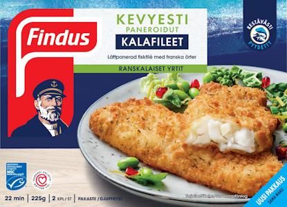 Findus kevyesti paneroidut kalafileet ranskalaiset yrtit 225g MSC pakaste