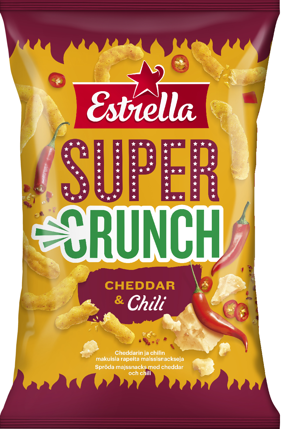 Estrella Super Crunch juustonaksu 175g cheddar-chili