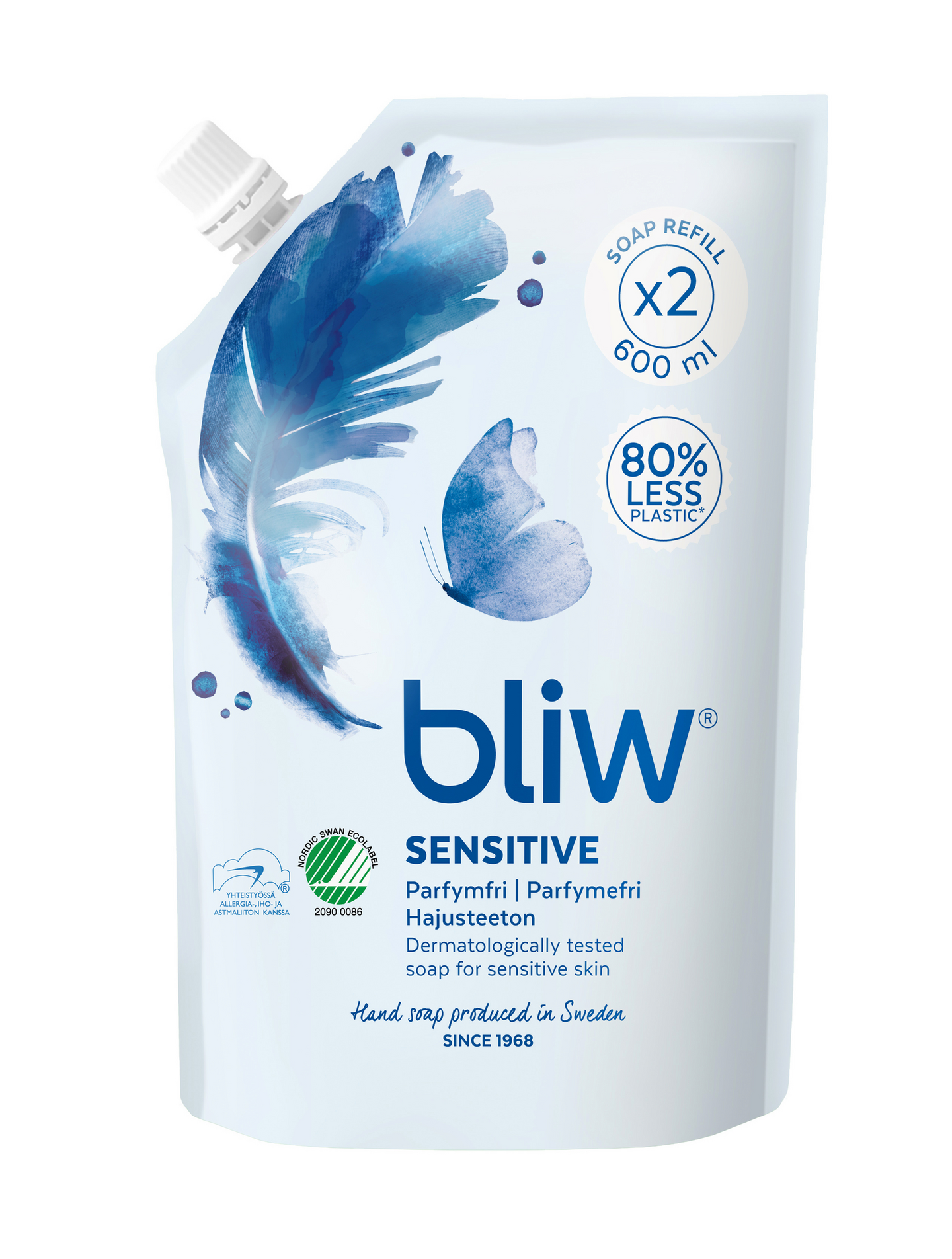 Bliw nestesaippua 600ml Sensitive täyttöpussi