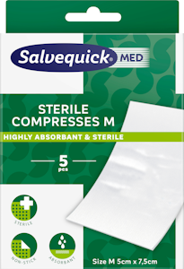 Salvequick MED Sterile Compresses M steriili, erittäin imukykyinen sidetaitos 5kpl