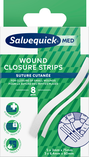 Salvequick MED Wound Closure Strips steriili haavansulkuteippi (2 eri kokoa) 8kpl