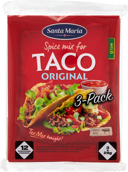Santa Maria Taco Spice Mix mausteseos jauhelihalle 3 kpl, 3 x 28g