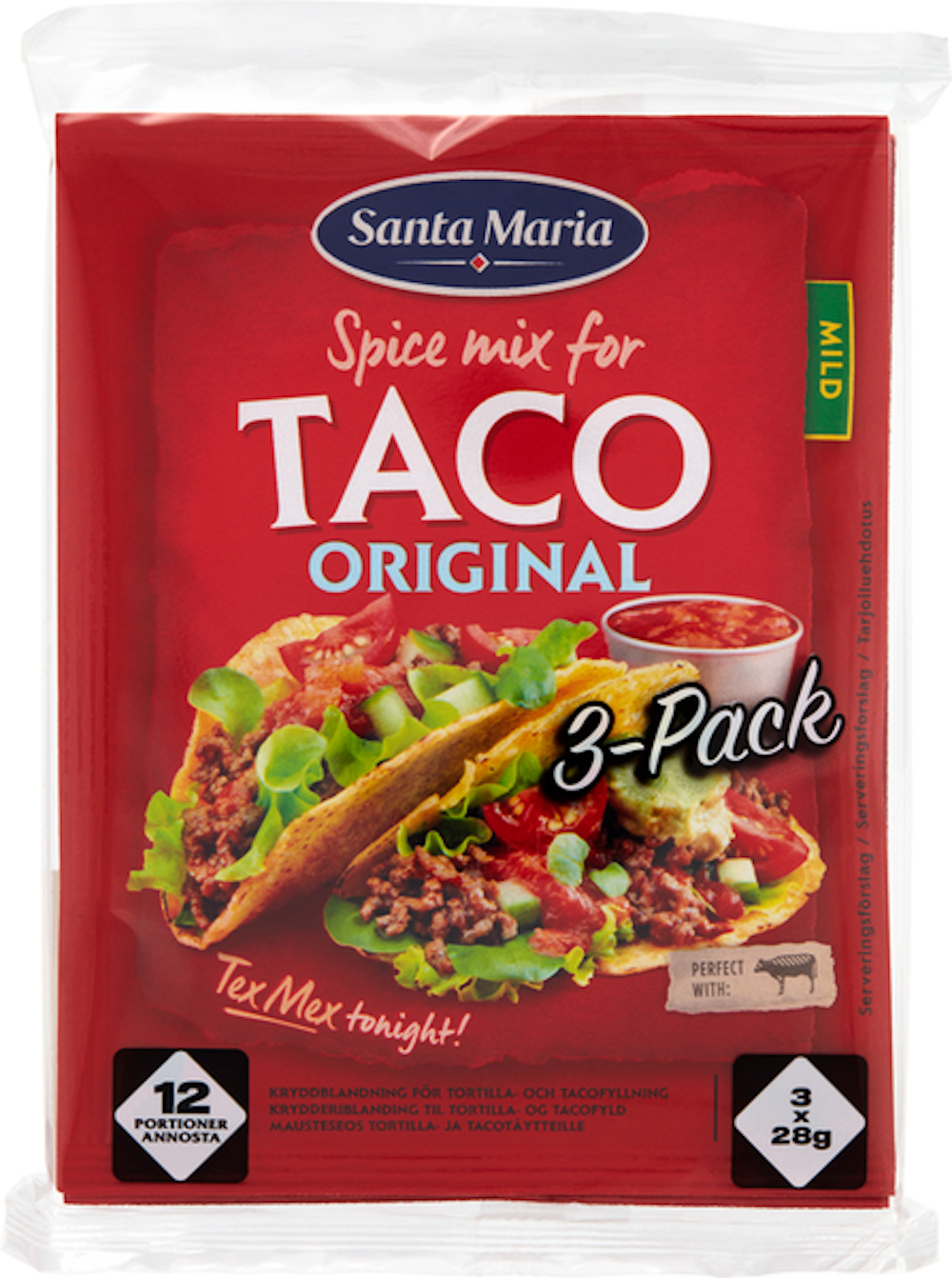 Santa Maria Taco Spice Mix mausteseos jauhelihalle 3 kpl, 3 x 28g