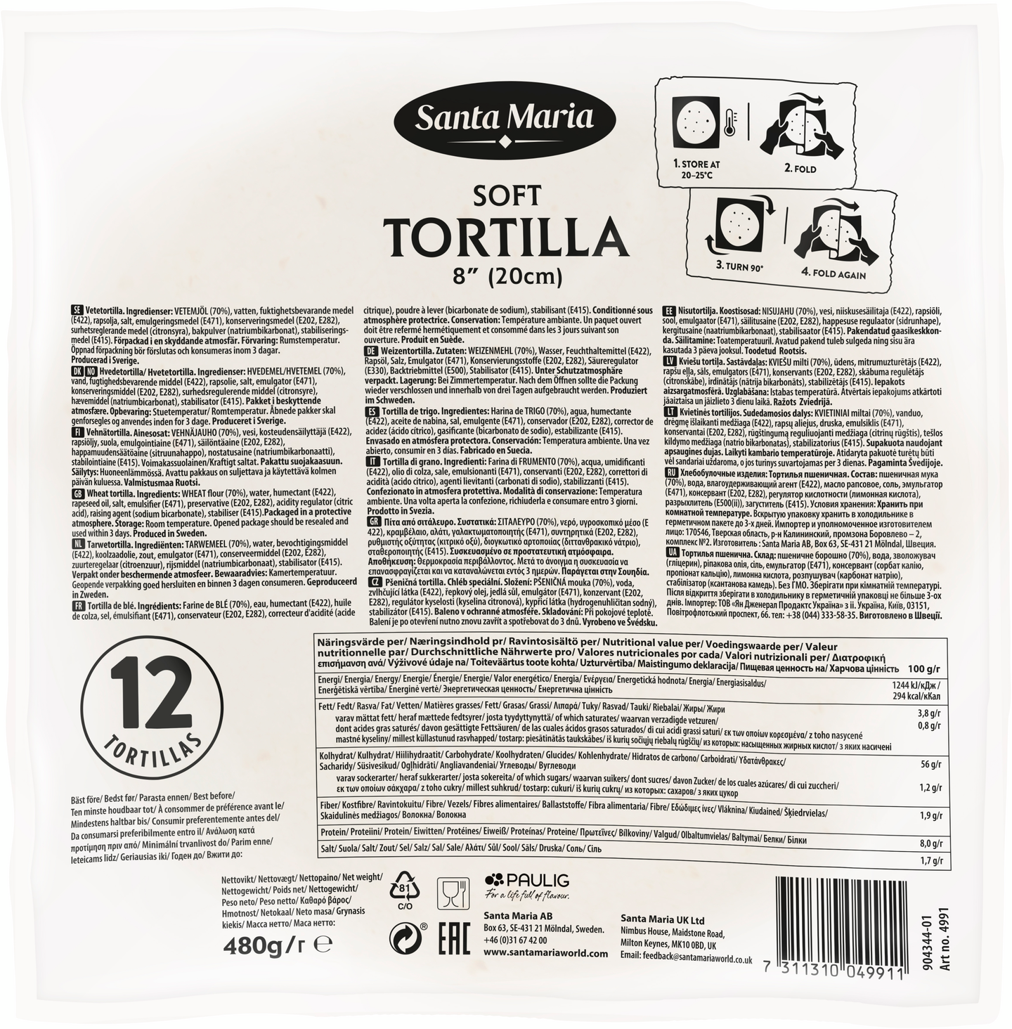 Santa Maria Soft Tortilla 8" 20cm 12kpl 480g
