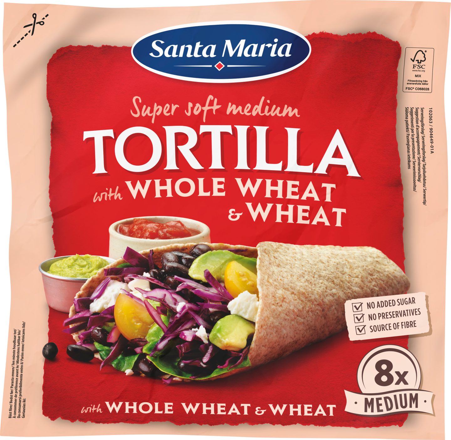 Santa Maria Tortilla Whole Wheat Medium täysjyvätortilla 8 kpl 320g