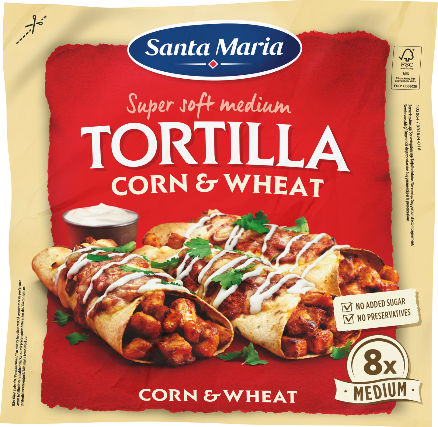 Santa Maria Tortilla Corn & Wheat Medium 8 kpl, 336g