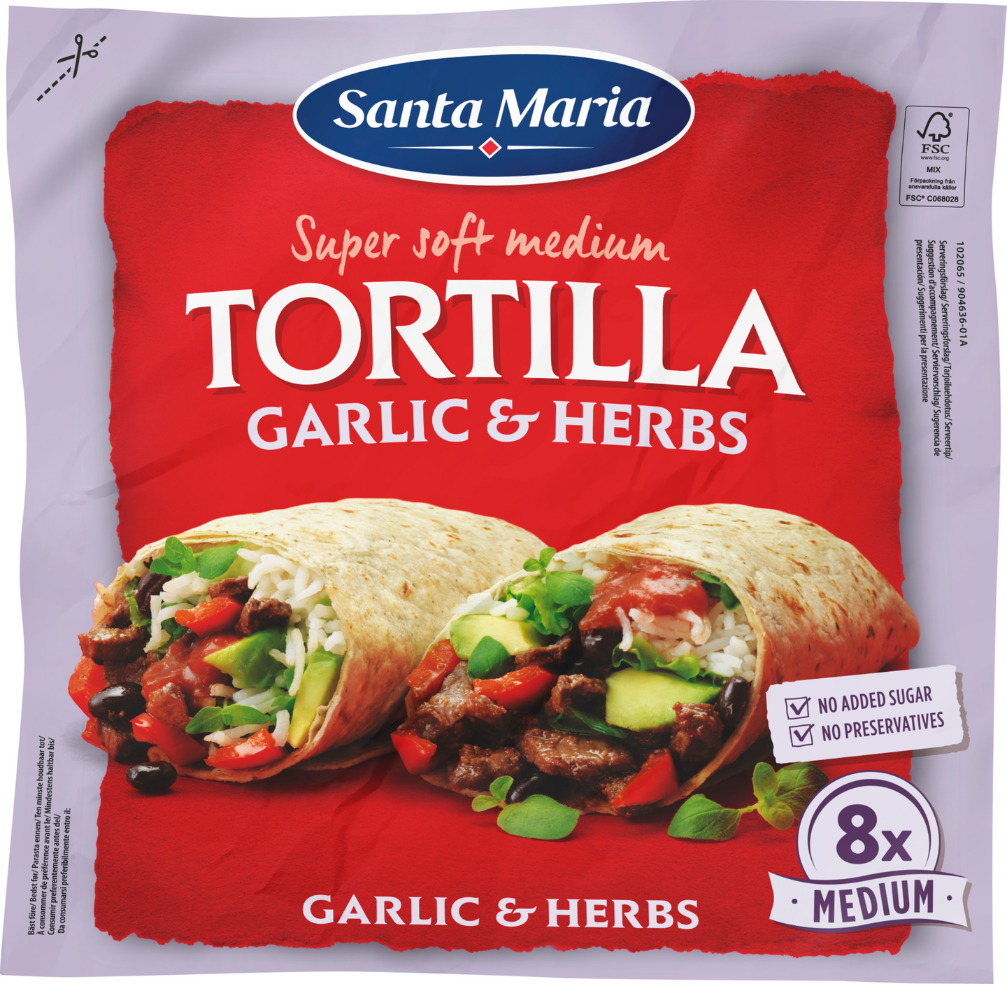 Santa Maria Tortilla Garlic & Herbs Medium (8 pack), vehnätortilla valkosipuli & yrtit, 320g