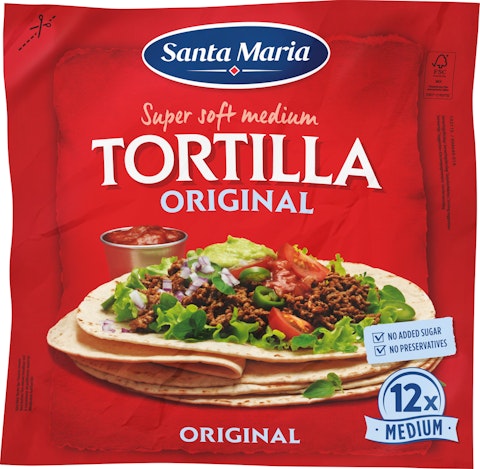 Santa Maria Tortilla Original Medium vehnätortilla 12 kpl 480g