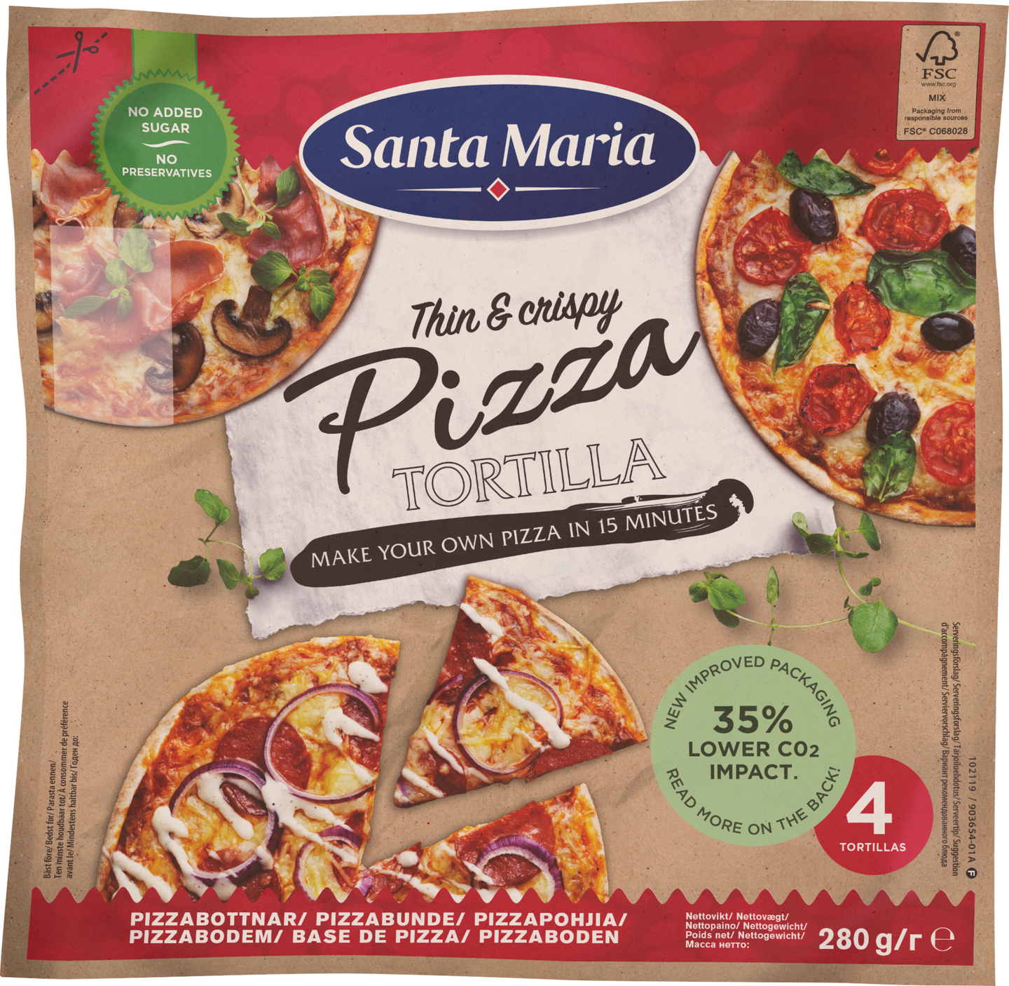 Santa Maria Pizza Tortilla pizzapohja 4 kpl 280 g