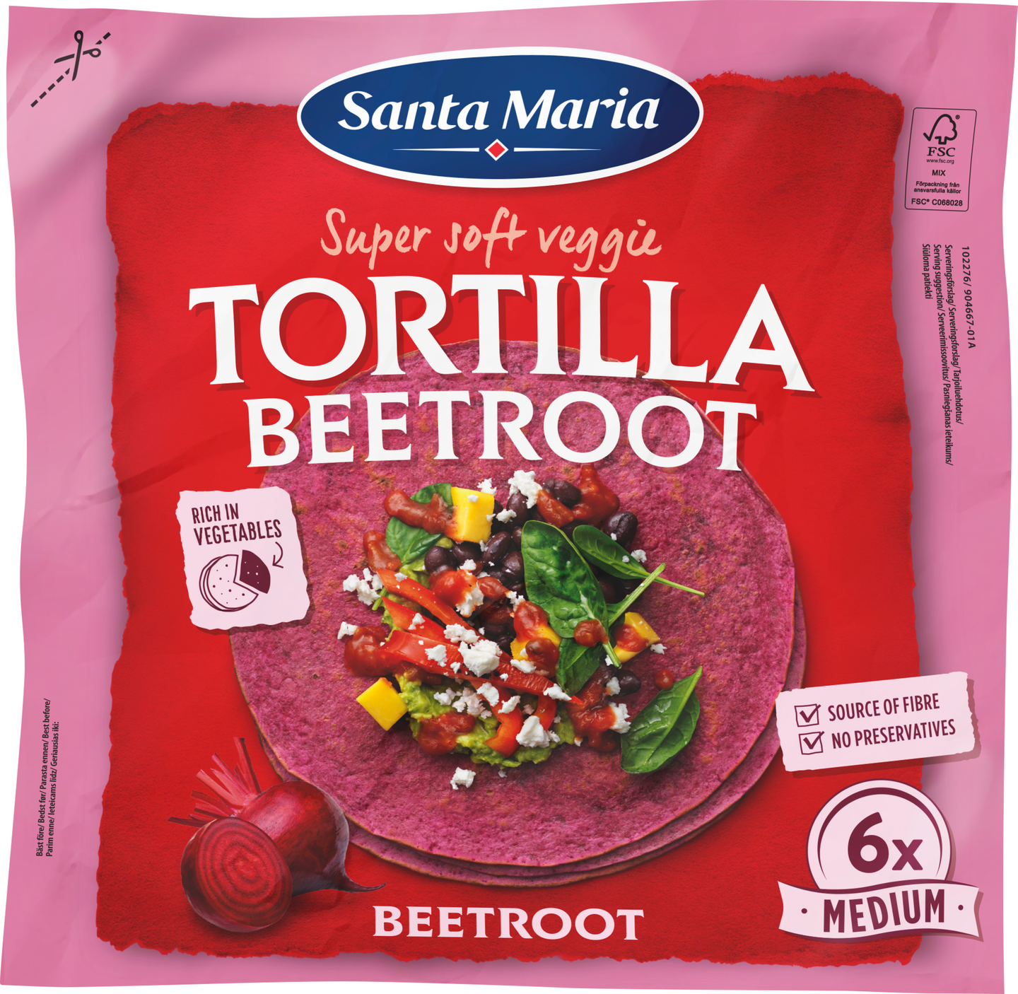 Santa Maria 240g Tex Mex Tortilla Beetroot Medium  (6-pack)