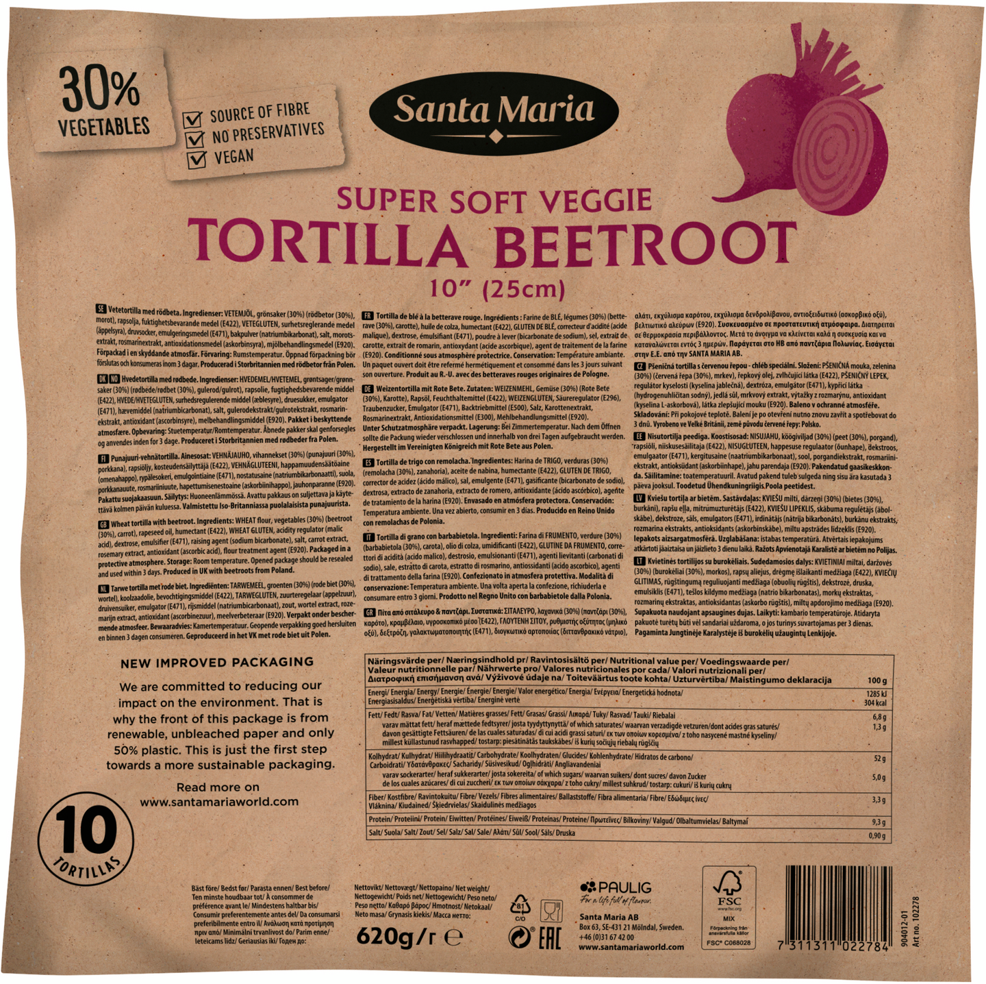 Santa Maria Tortilla Beetroot 10"/25cm 10kpl/620g