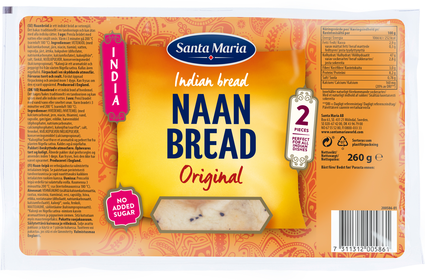 Santa Maria Naan Bread Original, Naan-leipä 260g
