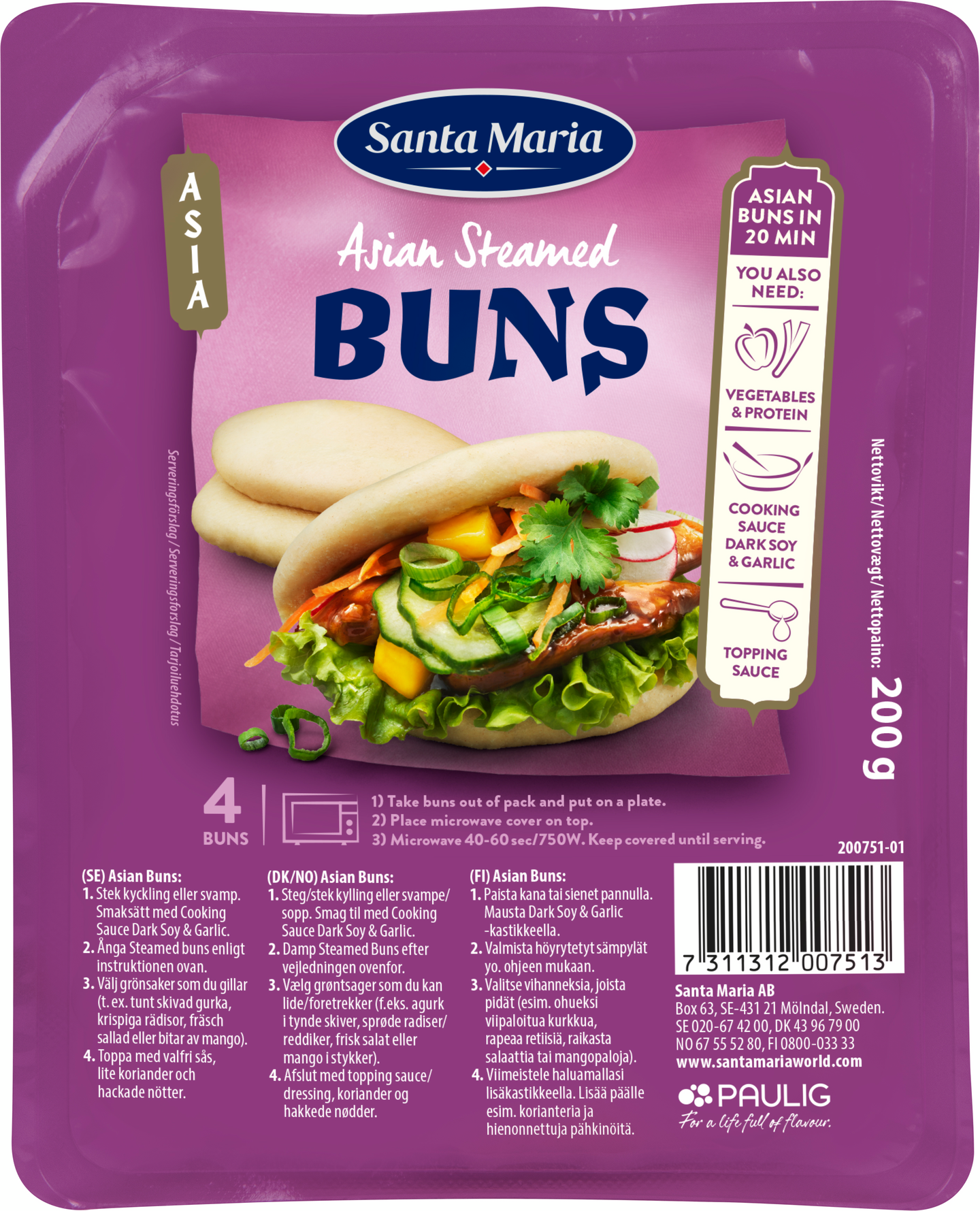 Santa Maria Asian Steamed Buns Bao 200g