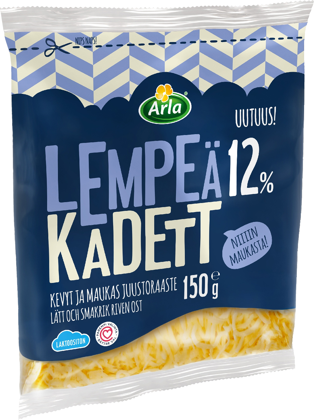 Arla Tolkuttomat Juustot Lempeä Kadett 12% raaste 150 g