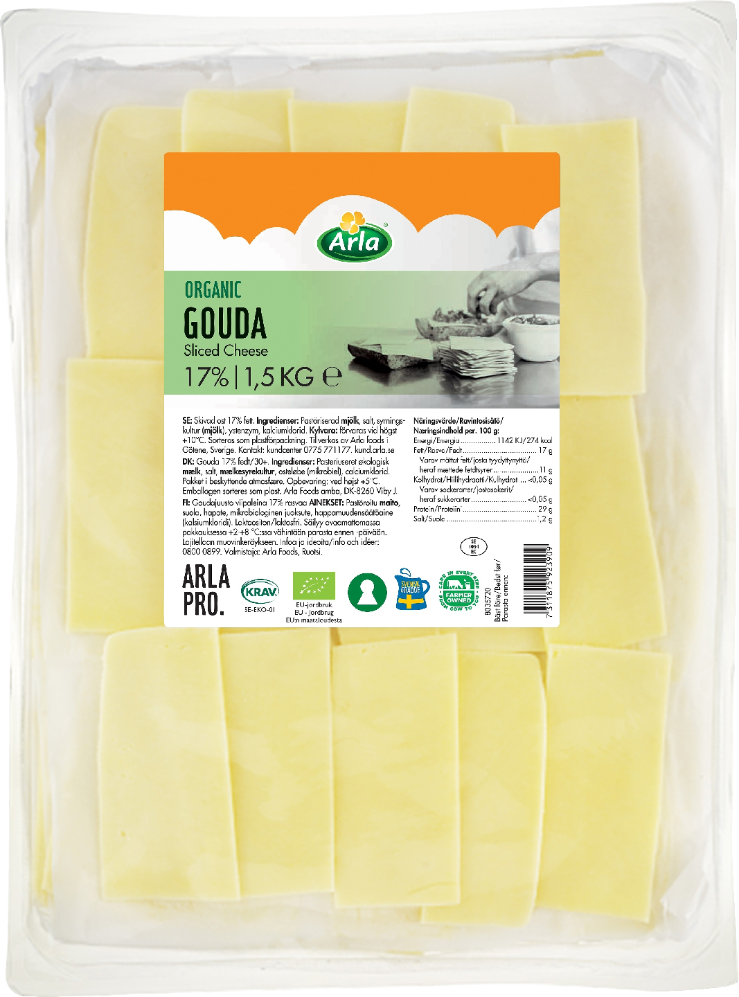 Arla Pro goudaviipaleet 17% 1,5kg luomu