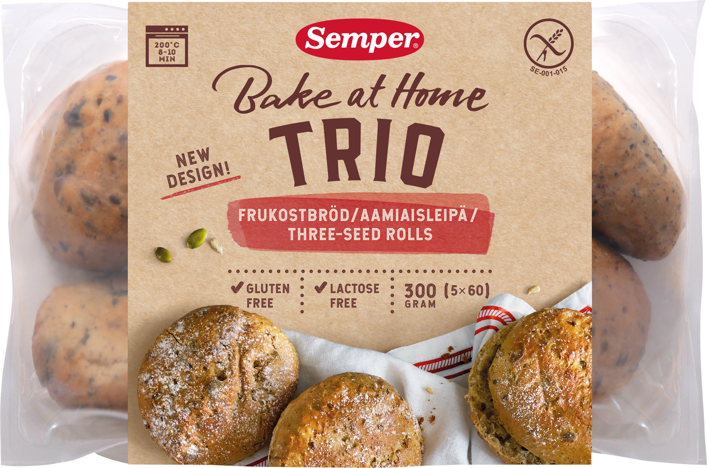 Semper Trio aamiaisleipä 5 x 60g gluteeniton | K-Ruoka Verkkokauppa