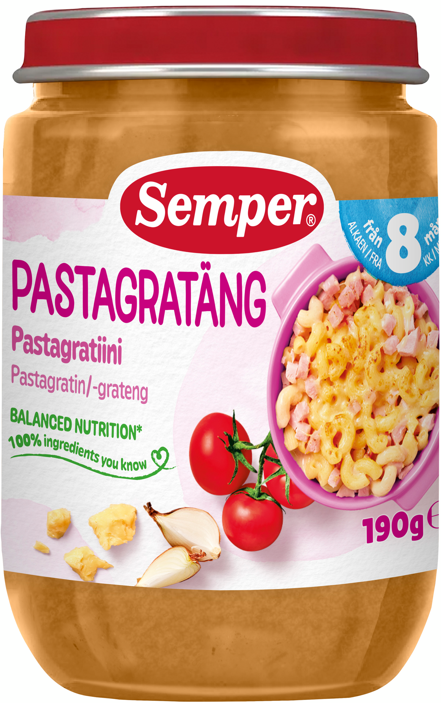 Semper Pastagratiinia 190g, kinkkua ja juustoa alkaen 8 kk ateria