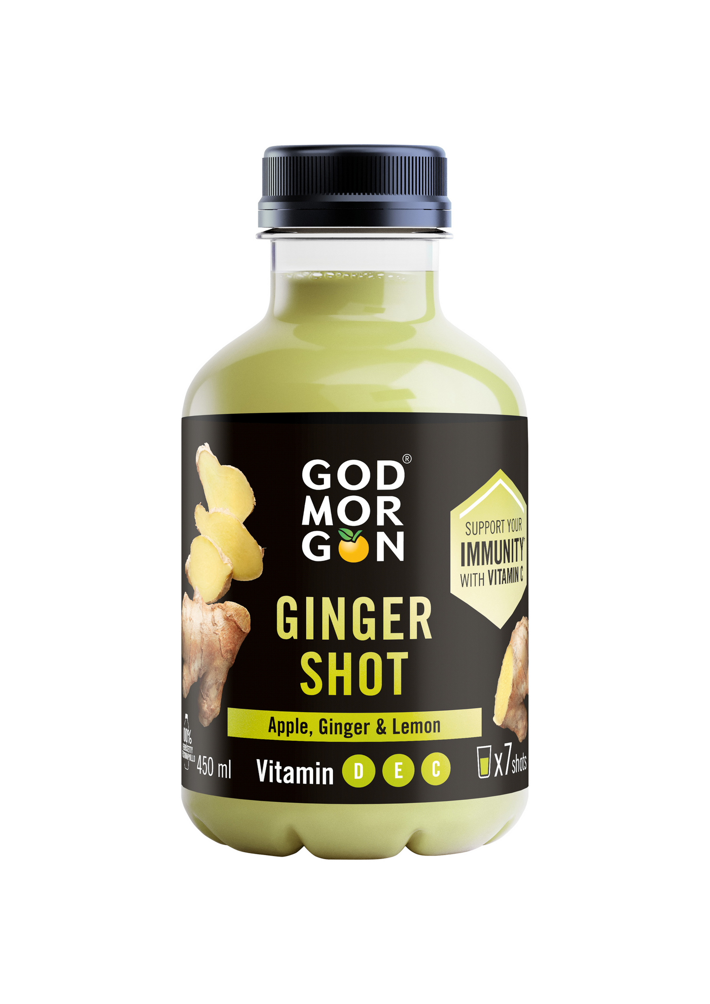 God Morgon mehushot 450ml inkivääri-sitruuna + vitamiinit D, E ja C